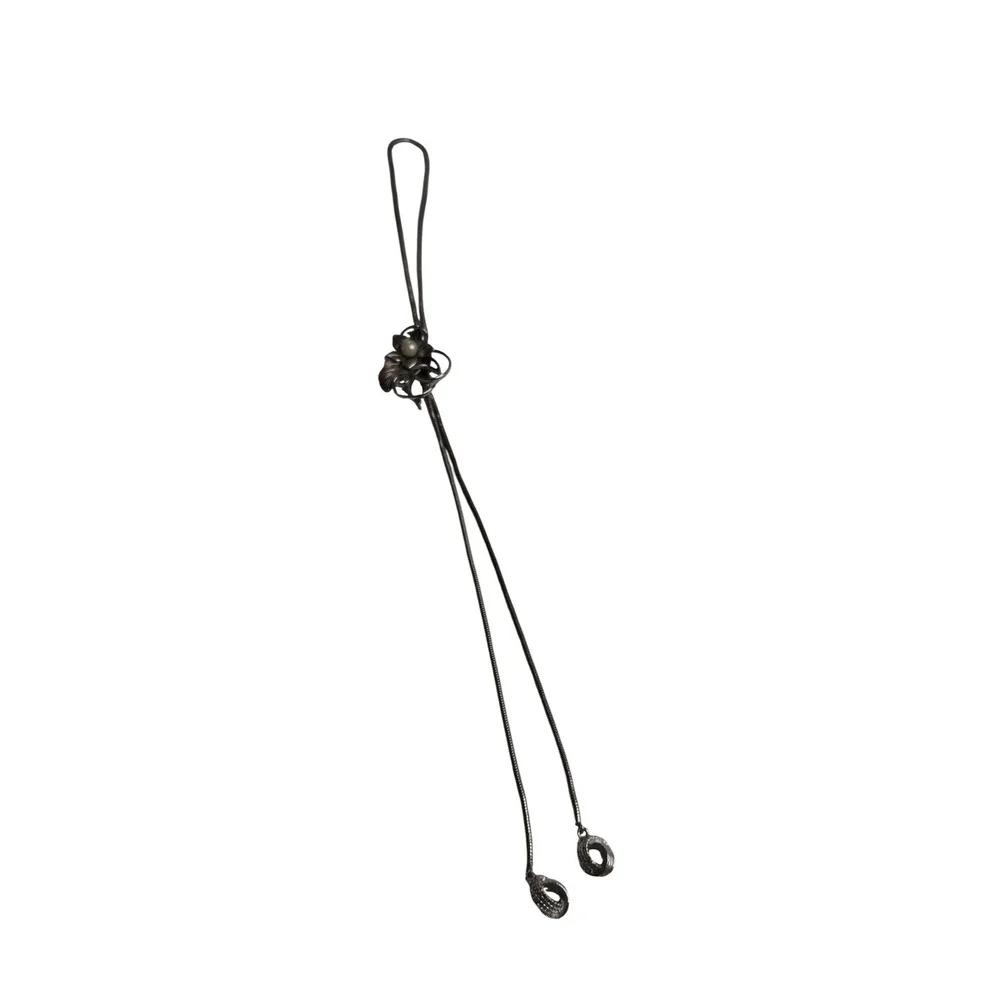 Vintage Silver Tone Leaf Snake‎ Chain Bolo Tie Western Adjustable Necktie